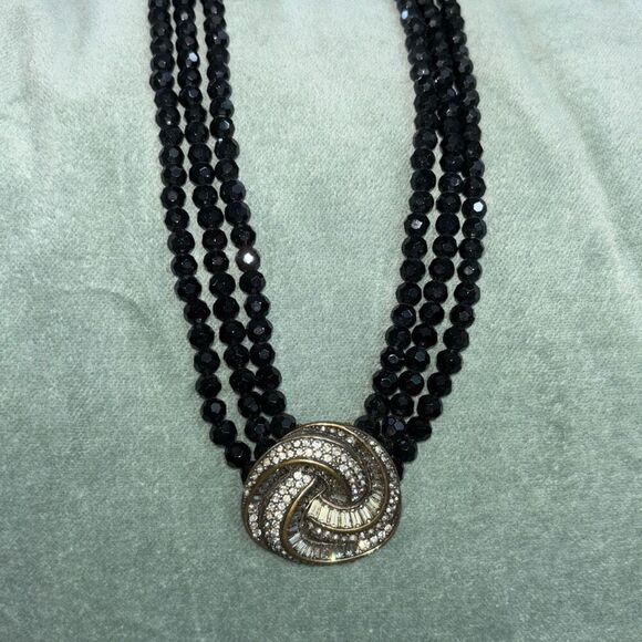 Heidi Daus Sultry Swirl Knot black beaded necklace Swarovski crystal 3 strand - Picture 8 of 10